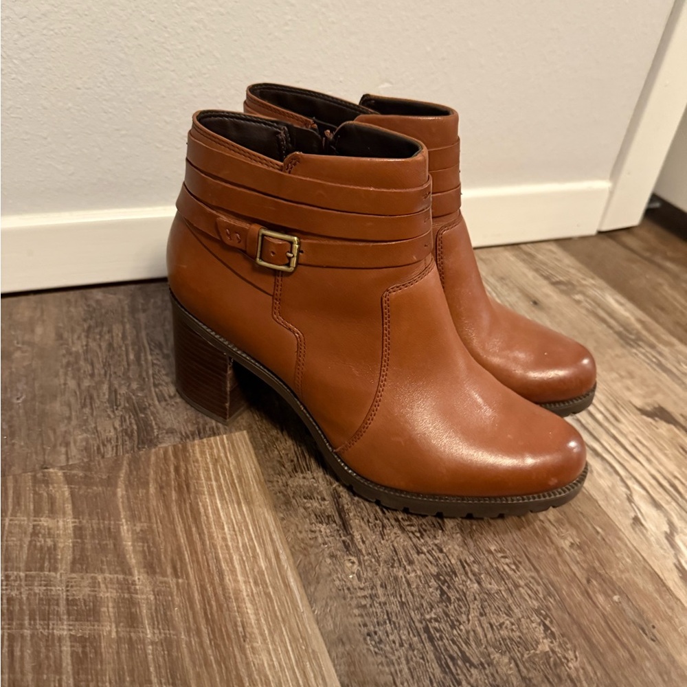 Clarks Brown Leather Heeled Boots